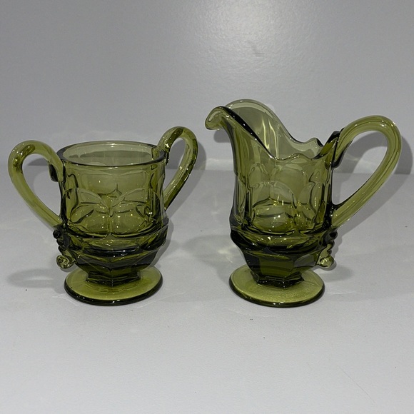 Fostoria Argus Green Henry Ford Museum HFM Sugar Bowl and Creamer set - Picture 2 of 16